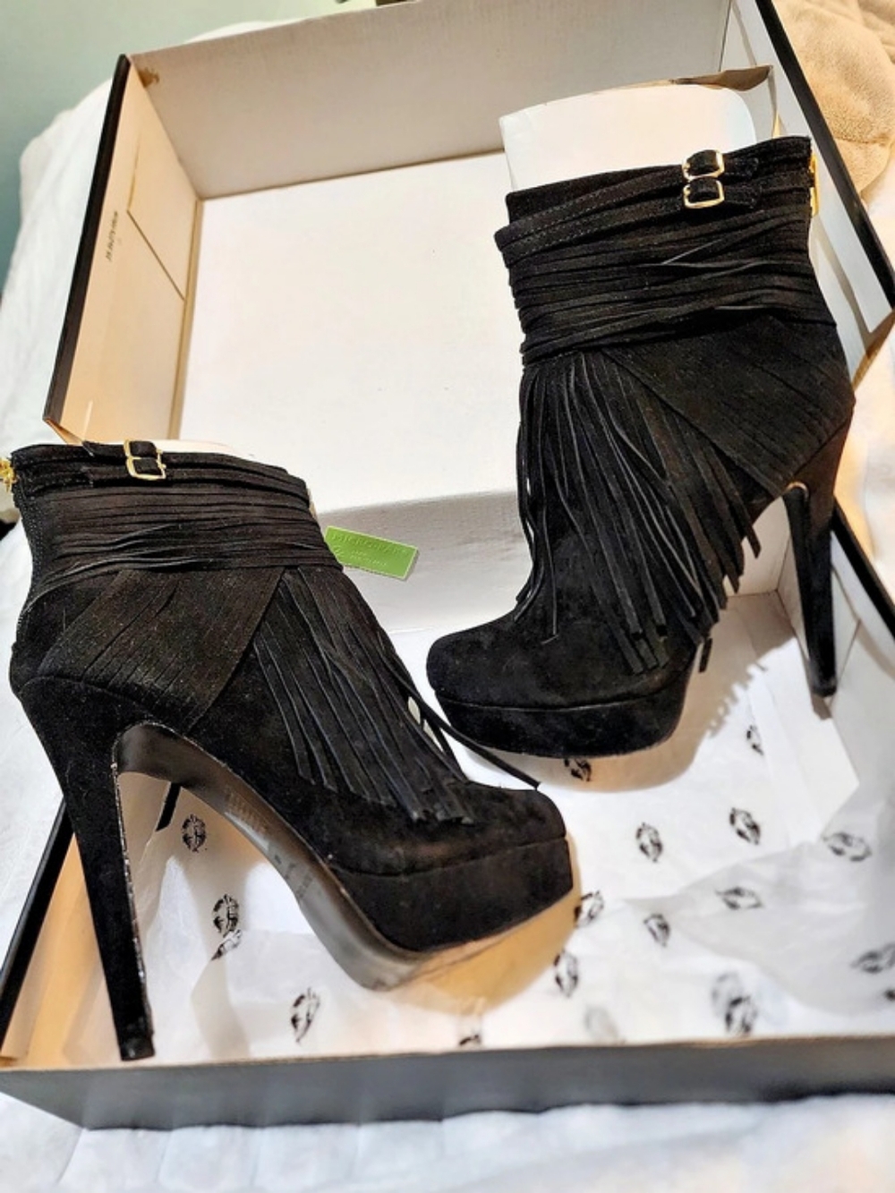 Colin Stuart Black Fringe Platform Ankle Boots